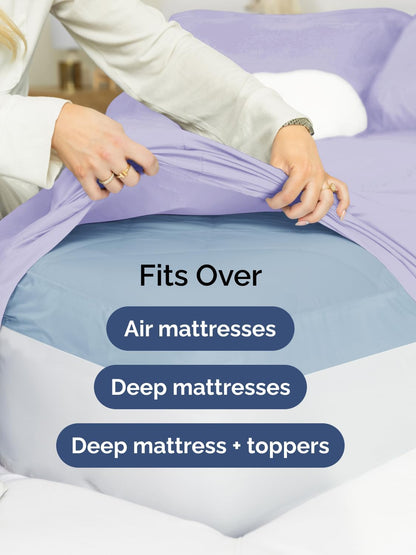 Skiennix Extra Deep Full Sheet Set - 6 Piece Breathable Cooling Sheets - Hotel Luxury Bedding - Soft Wrinkle-Free Lavender