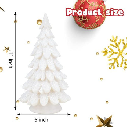 Bdor White Christmas Tree - 11-Inch Tabletop Decor with Lights & Snowflakes | Exquisite Resin Ornament