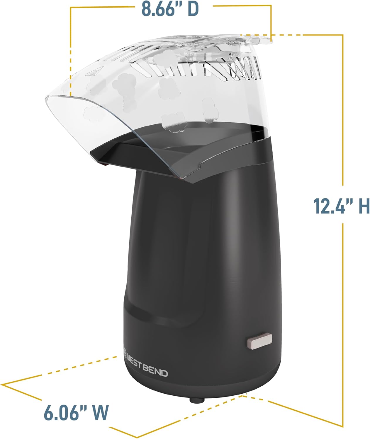 West Bend Air Crazy Popcorn Machine - Healthy Oil-Free Snacking, 4-Quart Capacity, Black
