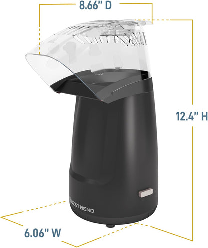 West Bend Air Crazy Popcorn Machine - Healthy Oil-Free Snacking, 4-Quart Capacity, Black