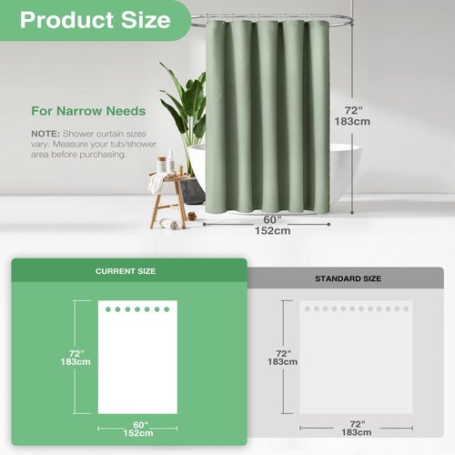 Dynamene 60 inch Stall Shower Curtain - Waffle Weave Heavy Duty Thick Fabric Shower Curtains for Bathroom,Weighted Hotel Spa Luxury Cloth Bath Curtain Set with 10 Plastic Hooks,60x72, Sage Green