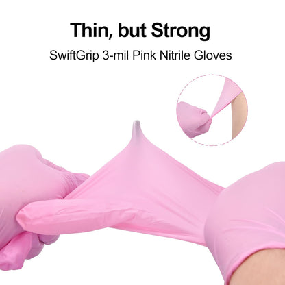 SwiftGrip Disposable Exam Gloves - Pink, X-Small, Powder-Free, Latex-Free, 50-Count Box for Medical Use