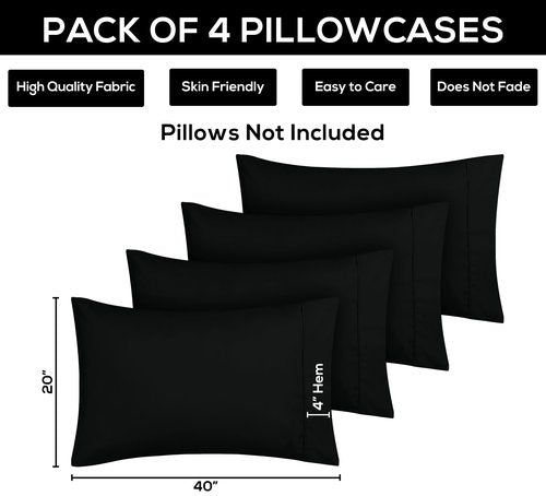 Utopia Bedding King Pillow Cases - 4 Pack - Envelope Closure - Soft Brushed Microfiber Fabric - Shrinkage and Fade Resistant Pillow Covers King Size 20 X 40 Inches (King, Black)