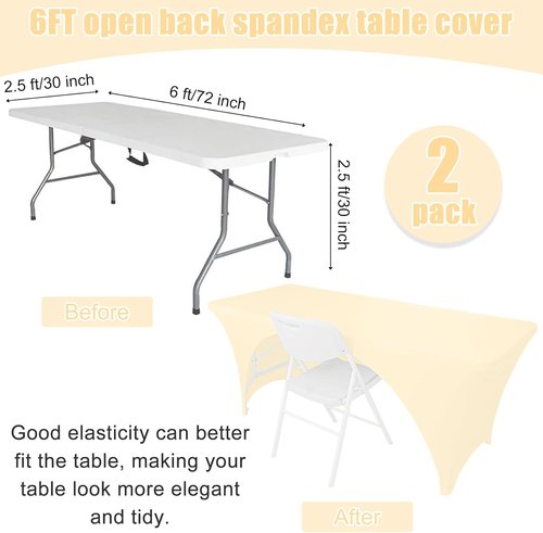 Fivenl Spandex Rectangle Tablecloths - 72 x 30 Inch Beige Fitted Covers for 6FT Tables | Washable for Events
