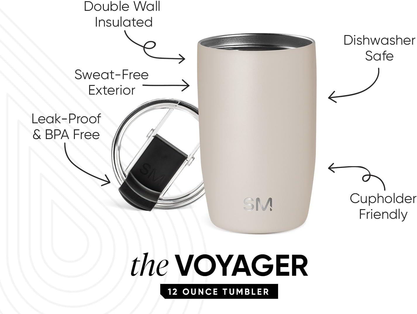 Simple Modern Voyager Tumbler - Insulated Stainless Steel Travel Coffee Mug | Flip Lid | 12oz Almond Birch