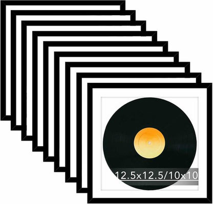 JCJMY 9 Pack Vinyl Record Frames - 12.5x12.5 with 10x10 Mat for Album Cover Display | Black
