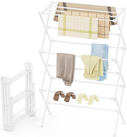 Drying Rack | Skiennix 3-Tier Foldable Clothes Drying Rack - Antirust Design for Indoor & Outdoor Use, White