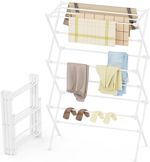Drying Rack | Skiennix 3-Tier Foldable Clothes Drying Rack - Antirust Design for Indoor & Outdoor Use, White