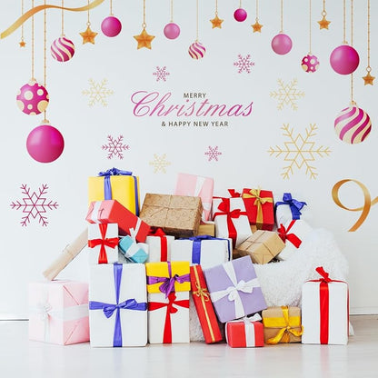 Pink Christmas Wall Decals - 47.24 x 31.49 in with Light Balls & Snowflakes, Removable Art Decor (Variation: Pink Christmas-2)