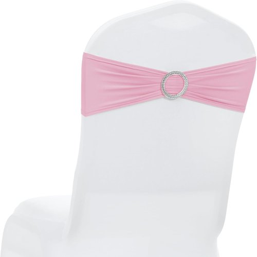 MDS Spandex Chair Sashes - Premium Stretch Covers with Buckle Slider for Weddings & Events | 75 Pack - Pink