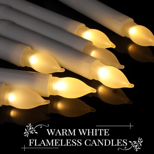 Macarrie Flameless LED Taper Candles - 60 Pcs Battery Operated with Warm Flickering Light | White