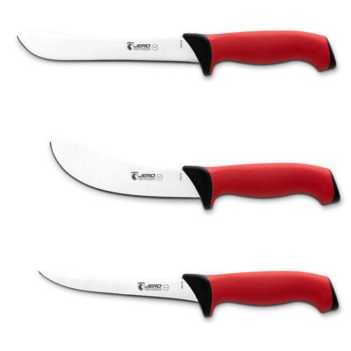 Jero Pro Series TR 3 Piece Butcher Set - Narrow Butcher, Skinning Knife, and Boning Knife - Soft Grip Handles With German High-Carbon Stainless Steel Blades - Made In Portugal