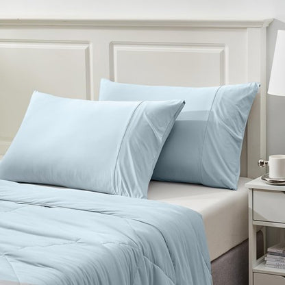 Cozy Bliss Cooling Pillow Cases for Hot Sleepers, Q-Max>0.45, Queen Size Set of 2, Soft & Silky Pillow Covers with Envelope Closure,Gift, Blue, 20x30 Inches