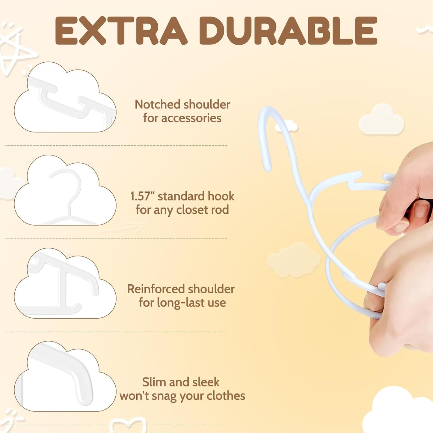 VILICK Kids Plastic Hangers - Non-Slip Baby Clothes Hangers for Infants | 50 Pack, White