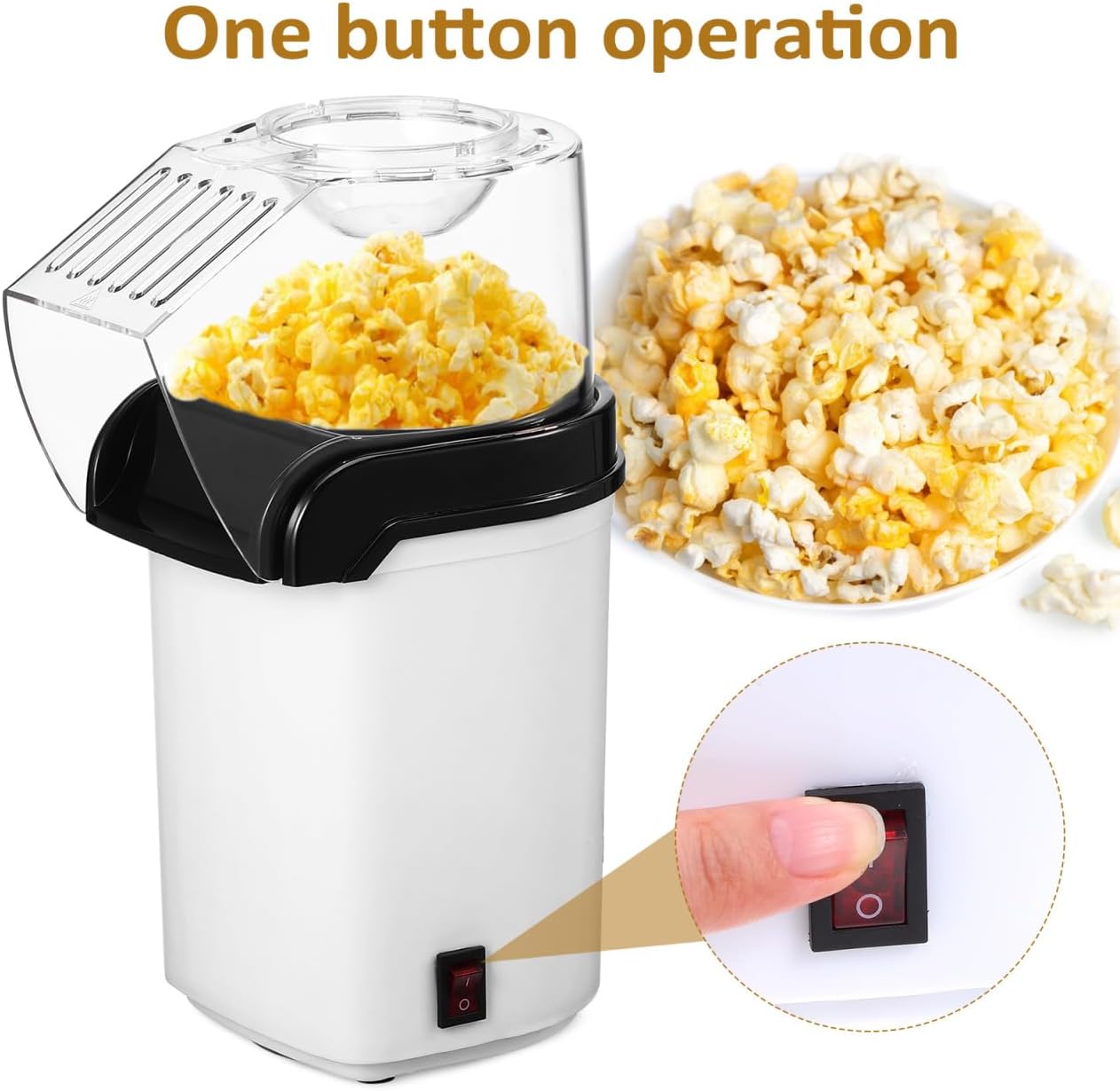 OUNONA Electric Hot Air Popcorn Maker - Compact 10-Inch Home Machine for Quick Snacks & Movie Nights
