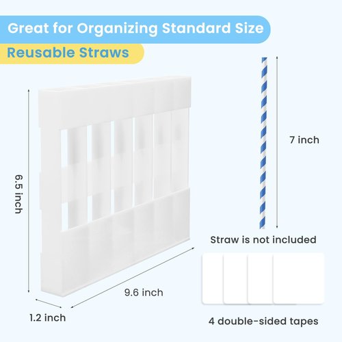 Acrylic Straw Holder for Cabinet, Reusable Straw Organizer with Double Sided Adhesive Tape Tumbler Straw Storage Container for Cupboard Drinking Straw Dispenser for Kitchen Counter (White)