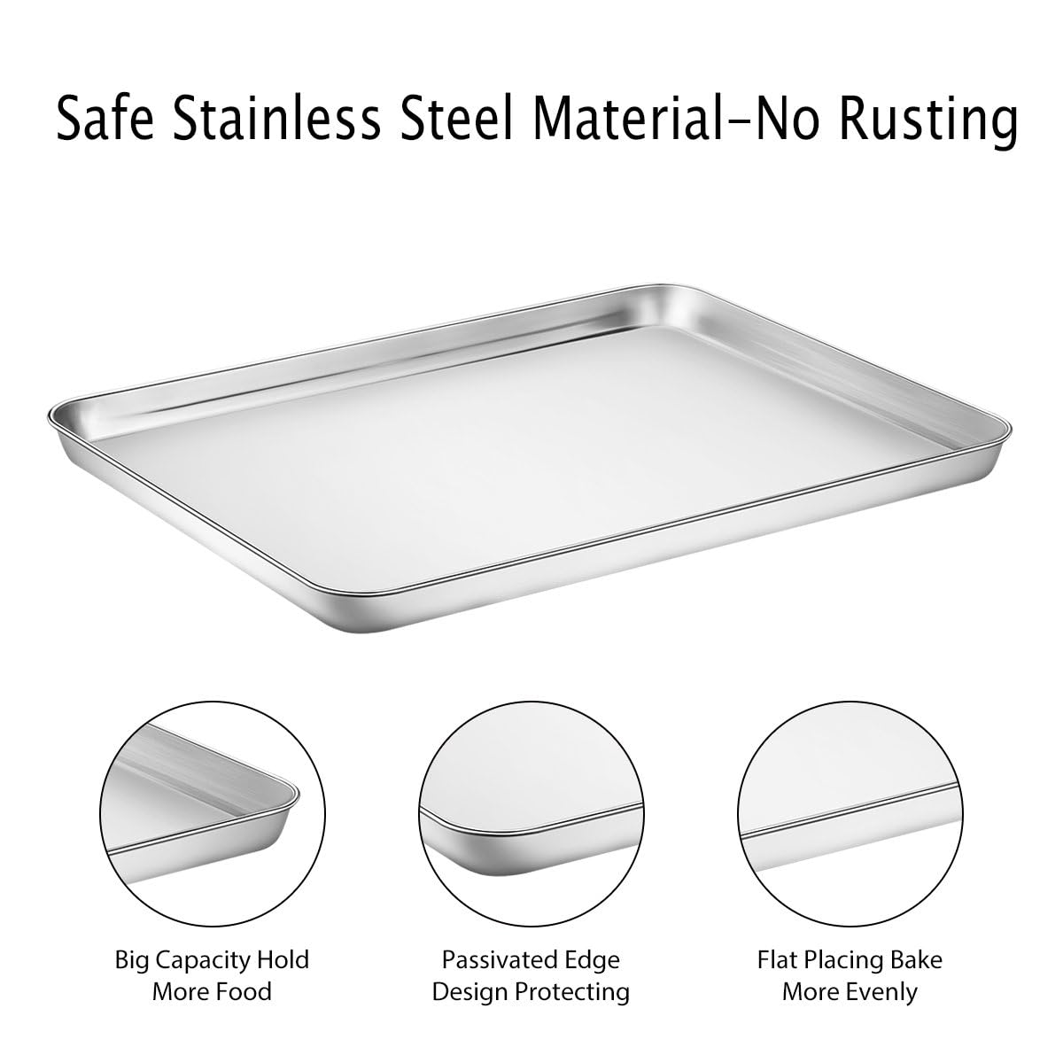 Baking Sheet, Yododo Stainless Steel Cookie Sheet Toaster Oven Tray Pan Rectangle Size 16 x 12 x 1 inch, Non Toxic & Healthy, Superior Mirror Finish & Easy Clean, Dishwasher Safe