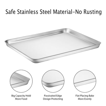 Baking Sheet, Yododo Stainless Steel Cookie Sheet Toaster Oven Tray Pan Rectangle Size 16 x 12 x 1 inch, Non Toxic & Healthy, Superior Mirror Finish & Easy Clean, Dishwasher Safe