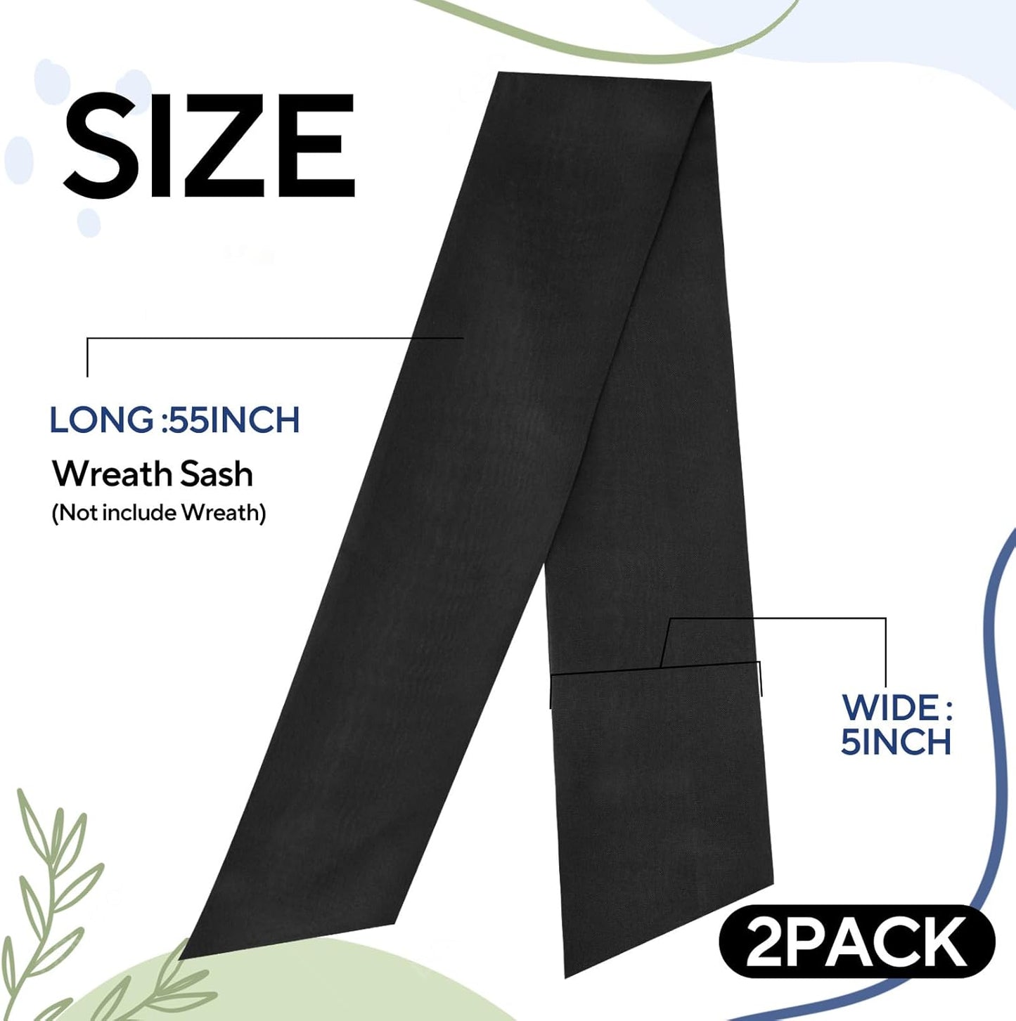 Skiennix Black Wreath Sash - Elegant Linen Ribbon Bow for Front Door & Porch Decor | 2 Pcs Set