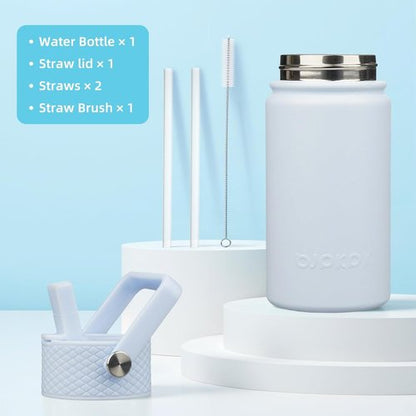 BJPKPK Insulated Water Bottle - 15oz Stainless Steel Tumblers with Straw Lid | BPA-Free, Leak-Proof, Light Blue