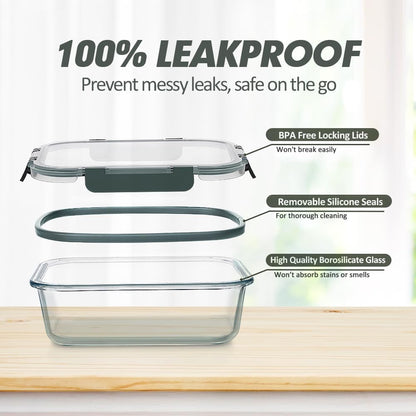 VERONES Glass Food Storage Containers Set - 12 Airtight Meal Prep Containers with Lids | BPA-Free, Microwave & Oven Safe, Grey