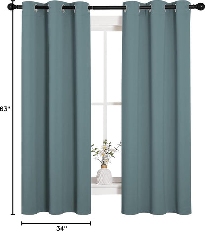 NICETOWN Modern Blackout Curtains - Noise Reducing & Thermal Insulated Drape Panels | Greyish Blue, 2 Panels (W34 x L63-Inch)