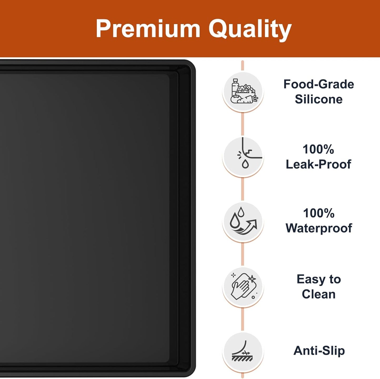 Skiennix Extra Thick Silicone Dog & Cat Food Mat - Waterproof, Non-Slip, 19” x 12”, Black