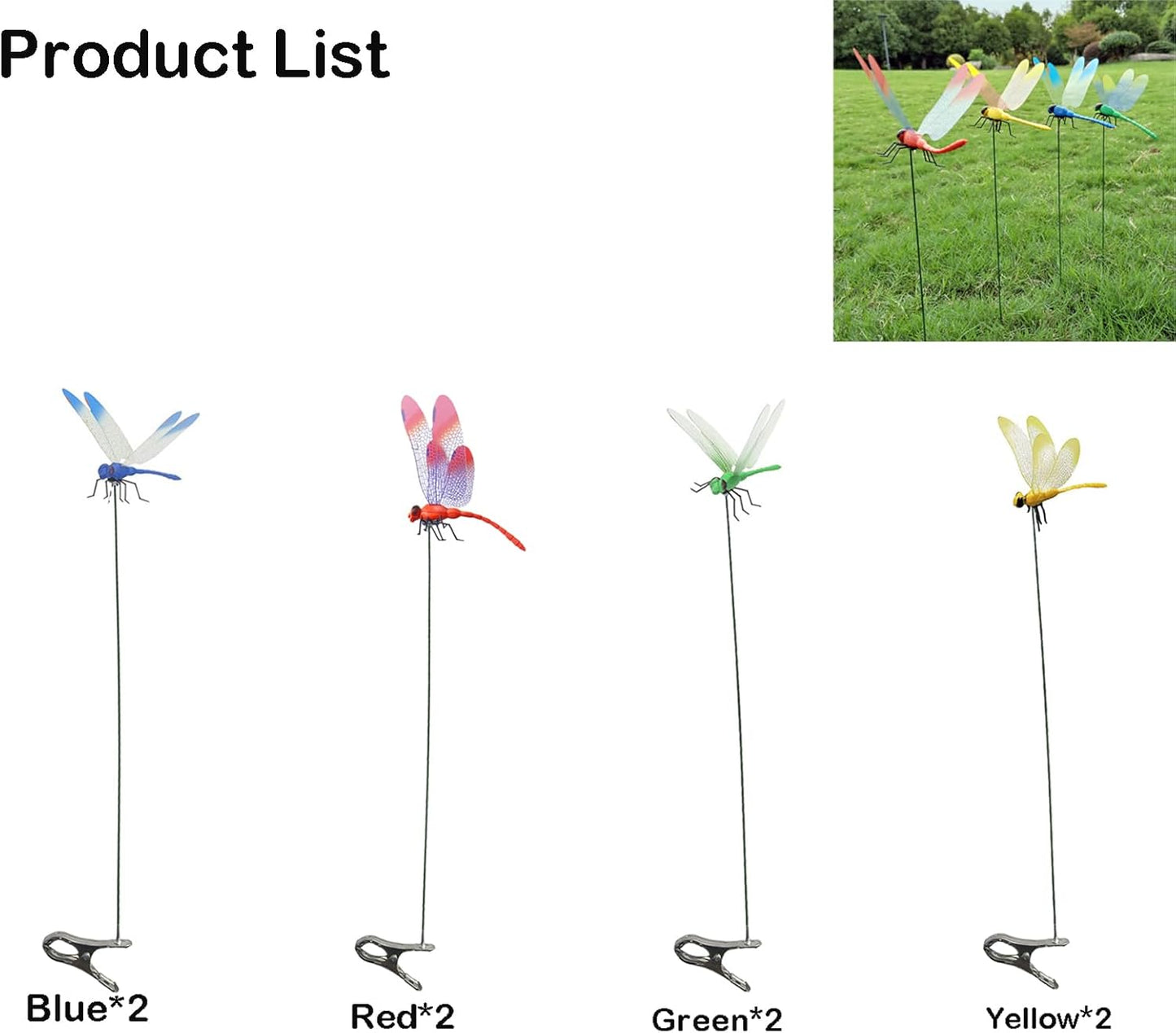 Skiennix 8Pcs Fake Dragonfly Clips - Realistic Outdoor Garden Decor for Patios and Plants