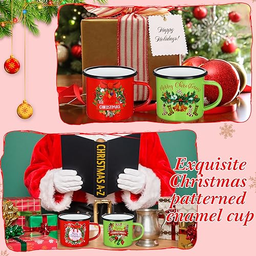 12-Pack Christmas Enamel Coffee Mugs - Holiday Camping Cups 12 oz