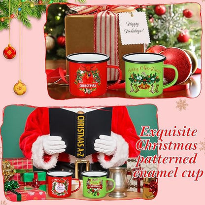 12-Pack Christmas Enamel Coffee Mugs - Holiday Camping Cups 12 oz