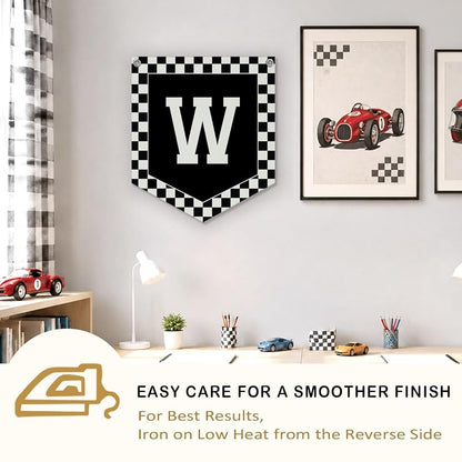 Racing Checkered Initial Pennant Flag - Personalized Name Gift for Boy Bedrooms (Variation room-W)