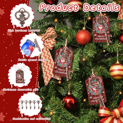 Christmas Bottle Opener Keychain Set with Santa Snowman Tree Bell Reindeer and Cards