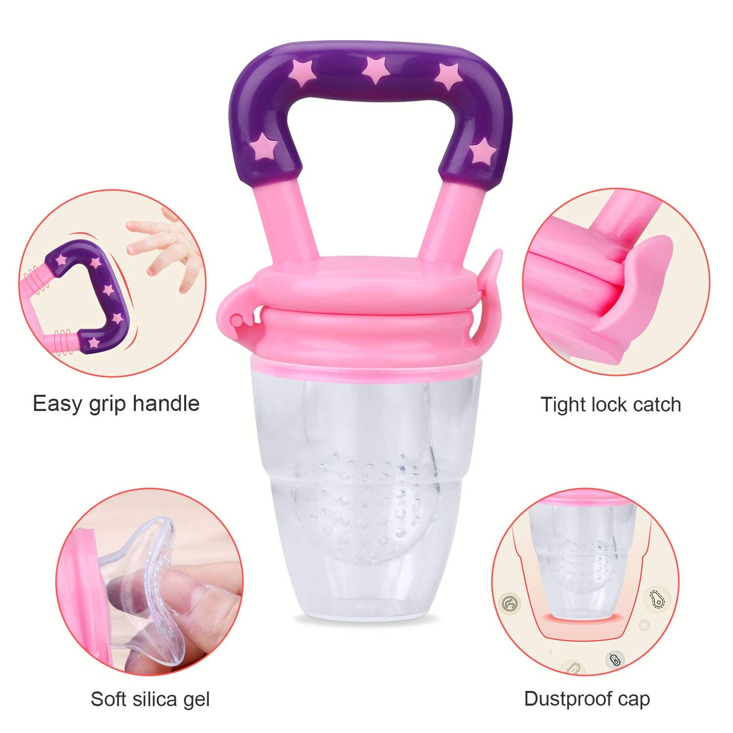 Mluchee Baby Food Feeder - 3 Pack Silicone Fruit Pacifiers for Teething - Reusable Pouches in Pink