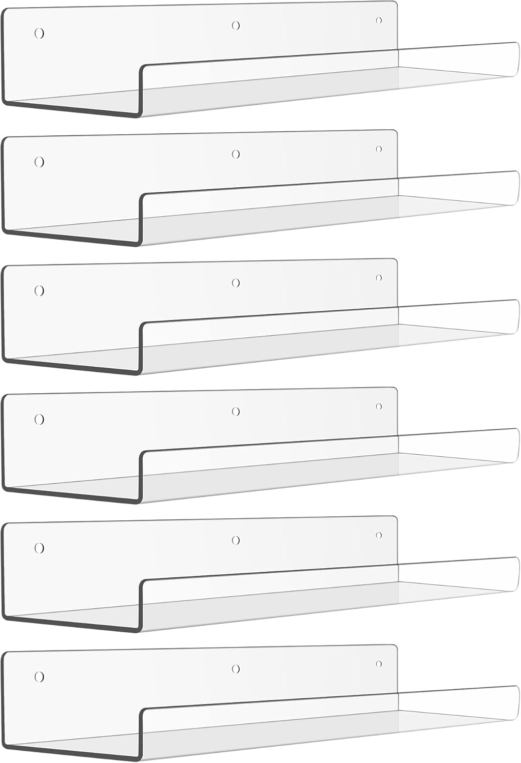 Upsimples 6 Pack Acrylic Floating Shelves - 15" x 4" Wall Storage for Kids' Rooms & Home Decor | Clear Display Shelf