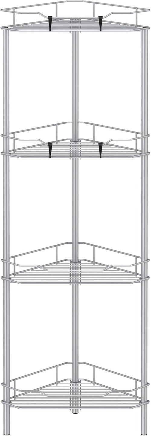 HuggieGems 4-Tier Corner Shower Caddy Organizer - Bathroom Shelf Stand Rack with Hooks, Silver