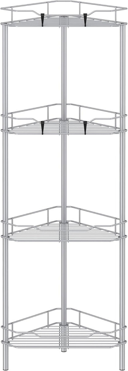 HuggieGems 4-Tier Corner Shower Caddy Organizer - Bathroom Shelf Stand Rack with Hooks, Silver