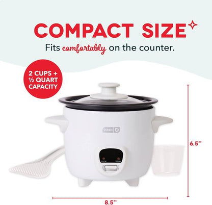 Dash Mini Rice Cooker - Compact Single-Serve Cooker with Nonstick Pot & Keep Warm Function - White