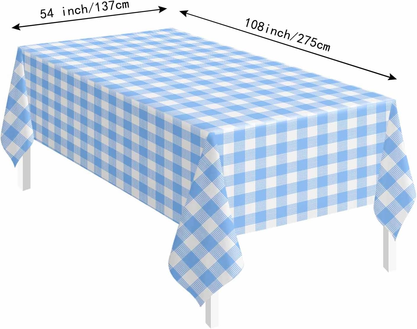 SietDESEO Light Blue Gingham Tablecloth - Disposable 54 x 108 Inch Checkered Design for Parties & Events