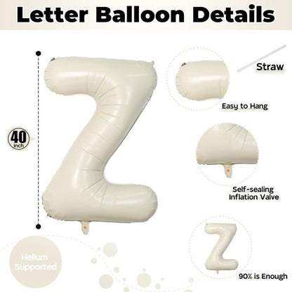 Lingqiang 40 Inch Cream Letter Balloon 'Z' - Self-Inflating, Ideal for Birthday Celebrations | 2 Pack