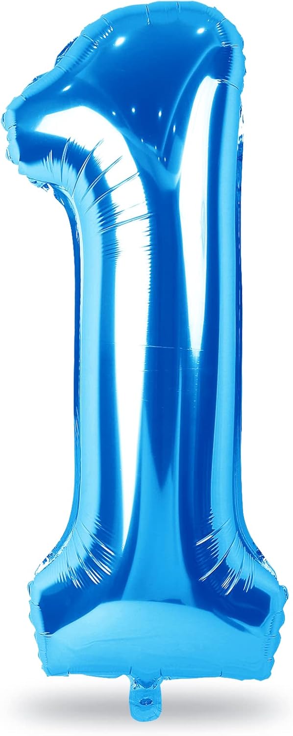 Skiennix 40'' Blue Number 1 Balloon - Giant Self-Inflating Foil for 1st Birthday & Baby Shower Decor
