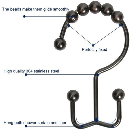 Gidse Shower Curtain Hooks,Sturdy Stainless Steel Double Sided Shower Hooks Rings for Bathroom Shower Curtain Rods Curtains Set of 12 Hooks - Bronze