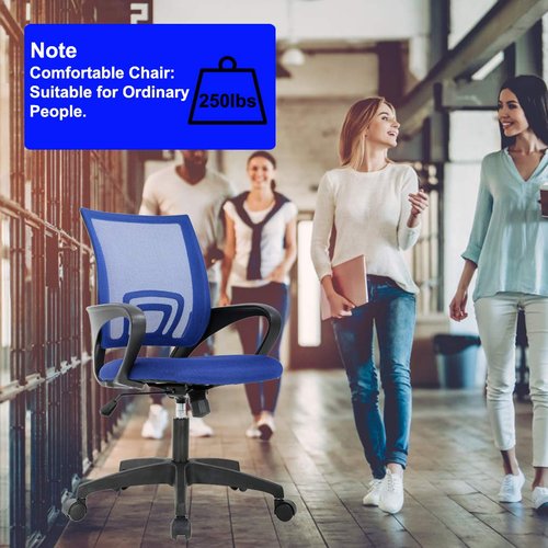 BestOffice | Ergonomic Office Chair | Mid-Back Swivel Desk Chair | Breathable Backrest & Lumbar Support | Adjustable Height | Sponge Seat | Rolling Wheels | Blue | for Adults & Women | Pack of 2