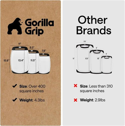 GORILLA GRIP Reversible Kitchen Cutting Board Set - BPA-Free, Nonporous, Slip Resistant | 3 Durable Boards in Black