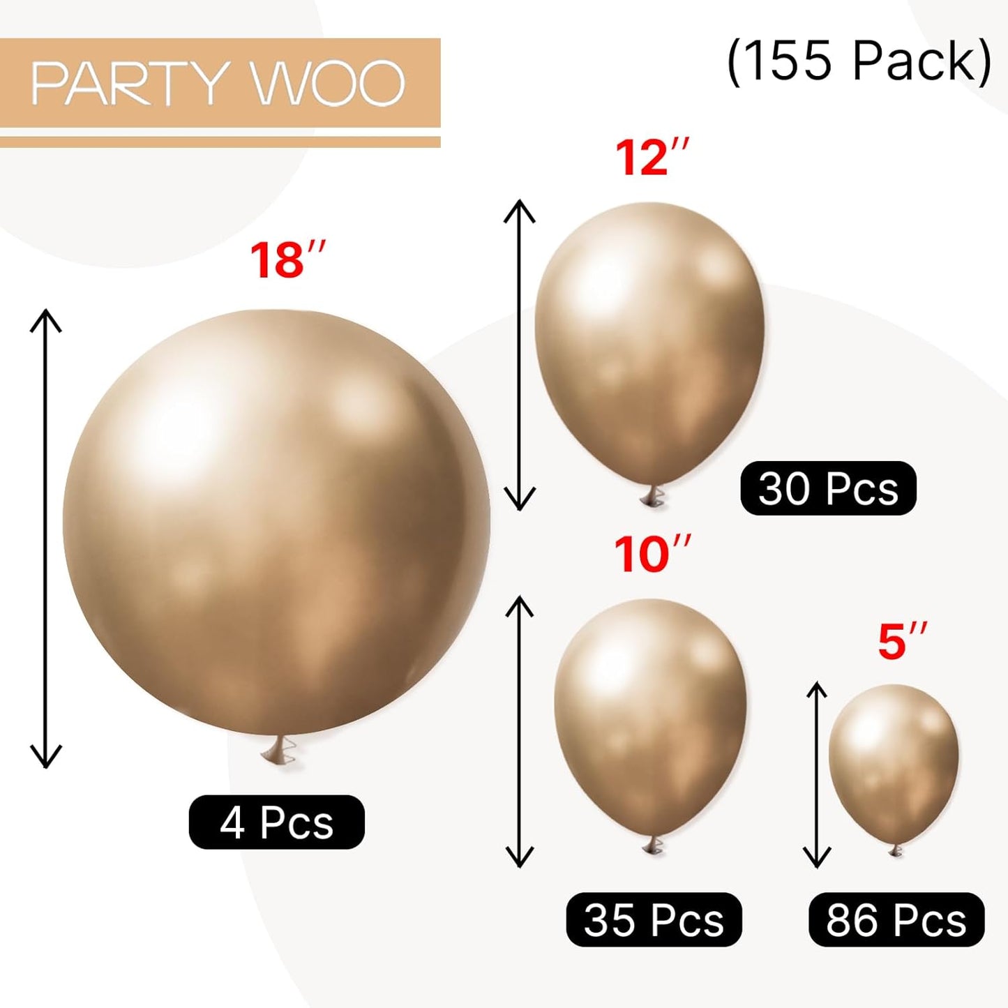 PartyWoo Metallic Gold Balloon Arch Kit - 154pcs in Various Sizes for Birthday, Graduation, Baby Shower & Wedding Decor | Chrome Gold
