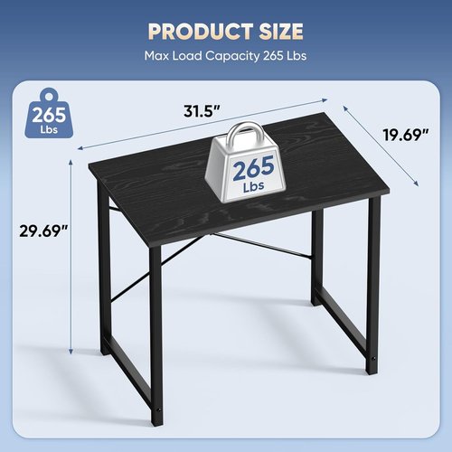DUMOS 32-Inch Modern Small Computer Desk - Stylish Writing Table for Home & Office | Black Wood Finish