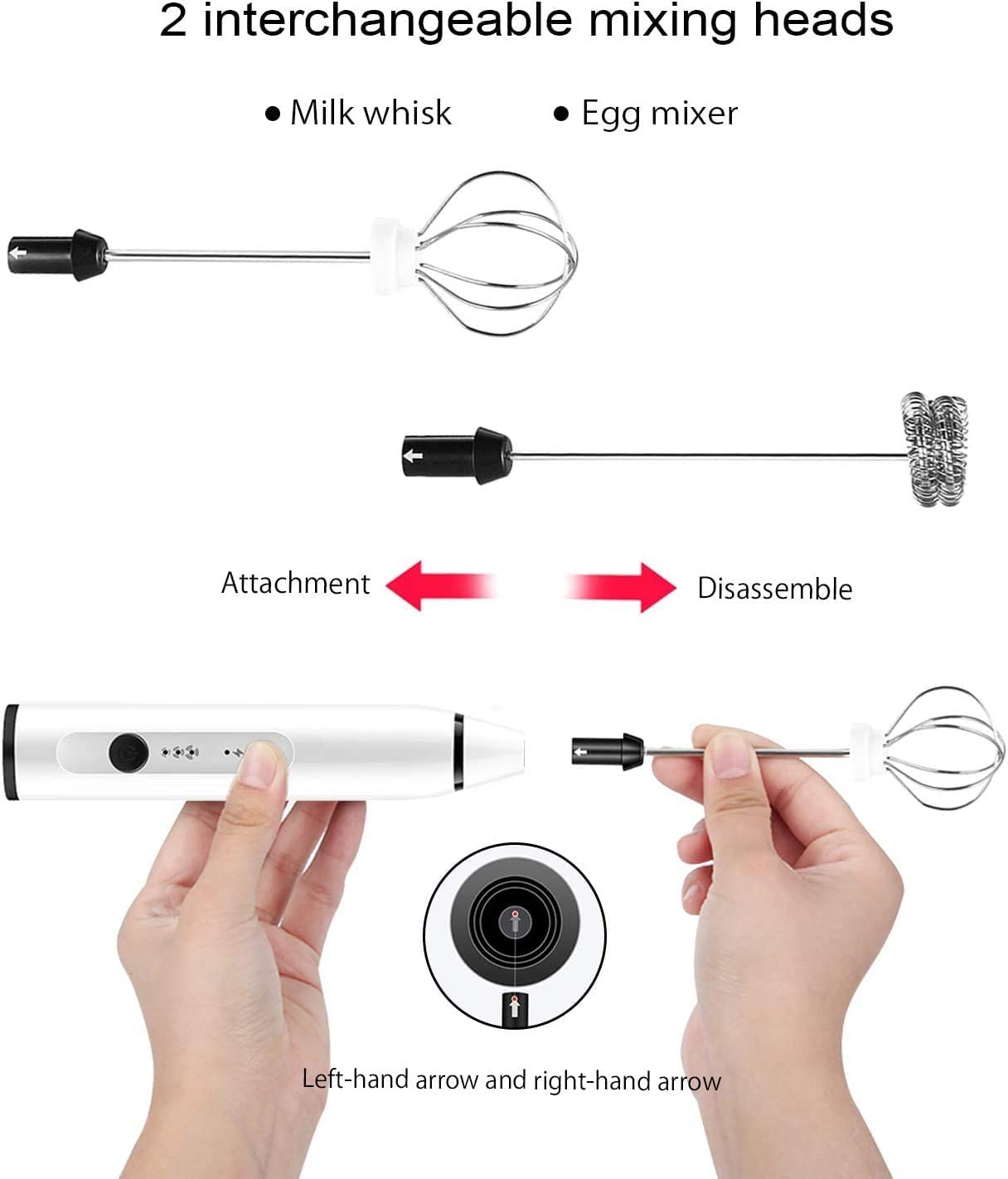 Rechargeable Milk Frother Handheld Electric Foam Maker with 2 Stainless whisks, 3-Speed Adjustable Mini Blender Perfect for bulletproof coffee,Egg Mix, Latte Coffee Cappuccino, Hot Chocolate Matcha