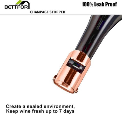 Champagne Stoppers with Stainless Steel Champagne Saver with Food Grade Silicone Leak proof Keep Fresh Suitable for Champagne, Cava, Prosecco and Sparkling (Rosegold, 4 Pack)