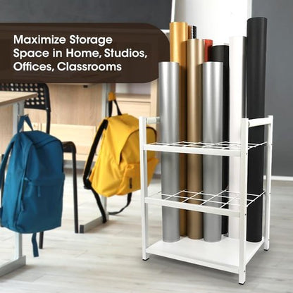 J JACKCUBE DESIGN Blueprint Storage Rack - 20 Slot Rolling File Cart Organizer for Art & Plans (White)