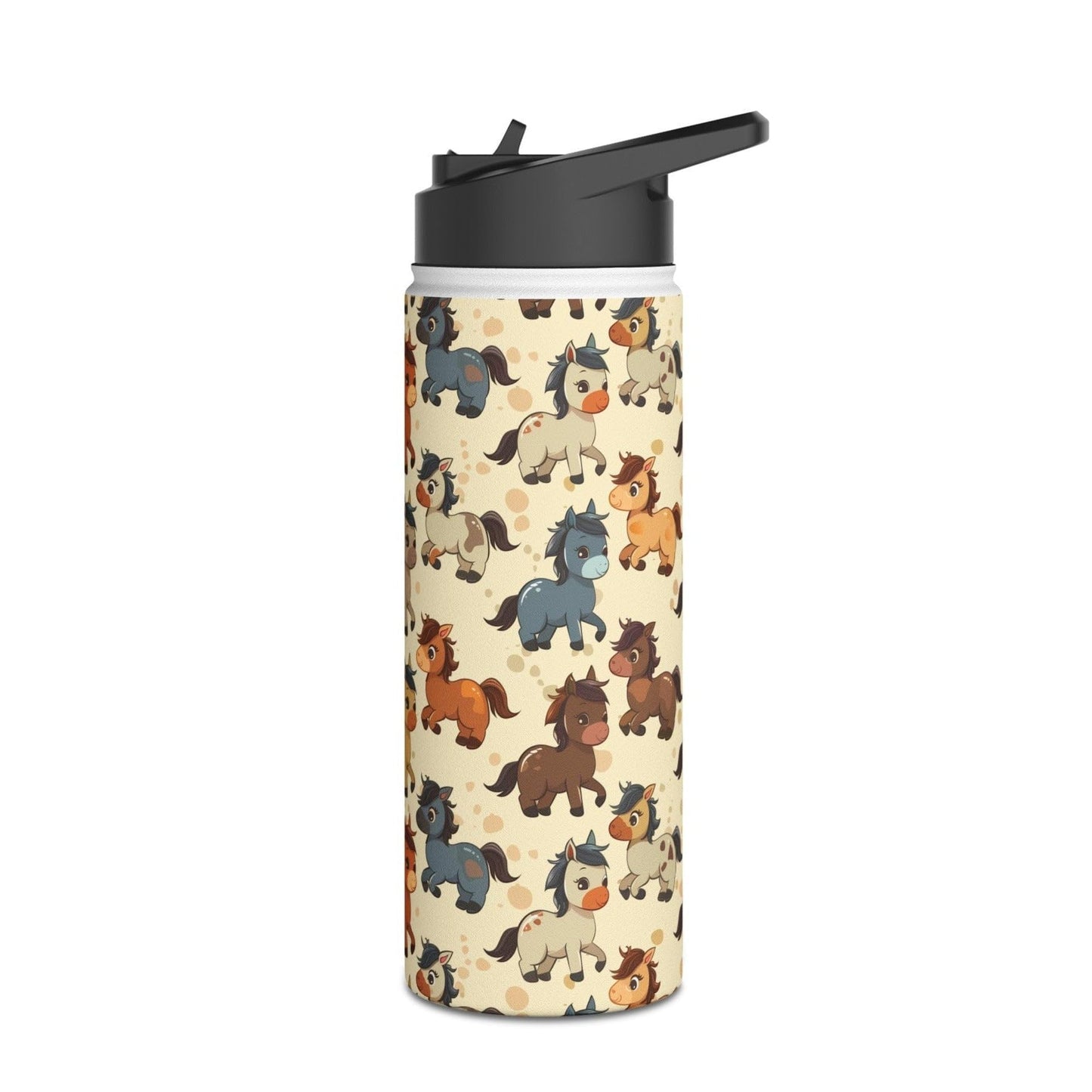 Insulated Water Bottle Thermos, 18oz, Cute Baby Horses - Double Walled Stainless Steel, Keeps Drinks Hot or Cold