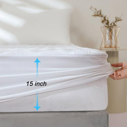 EIUE Quilted Mattress Pad - Lightweight & Breathable Fitted Topper Protector | Queen Size (60x80 inches) - White